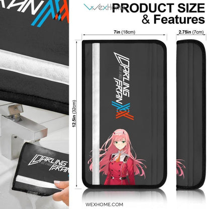 Darling In The Franxx Anime Seat Belt Covers | Zero Two 002 Beauty Artwork Black Belt Covers
