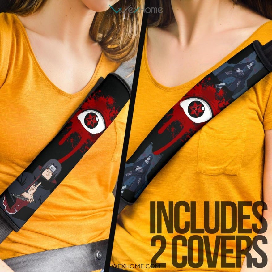 Naruto Anime Seat Belt Covers | Itachi Sitting On Throne Sharingan Eyes Belt Covers