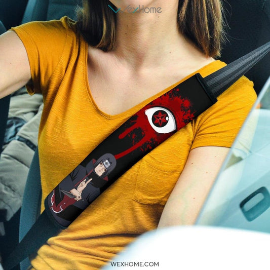 Naruto Anime Seat Belt Covers | Itachi Sitting On Throne Sharingan Eyes Belt Covers