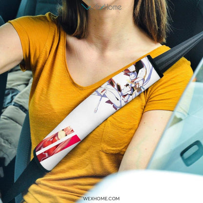Darling In The Franxx Anime Seat Belt Covers | Zero Two And Hiro Goodbye Red And Blue Belt Covers
