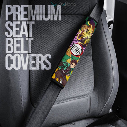 Demon Slayer Anime Seat Belt Covers | Tanjiro Nezuko Zenitsu And Giyuu Unique Background Belt Covers