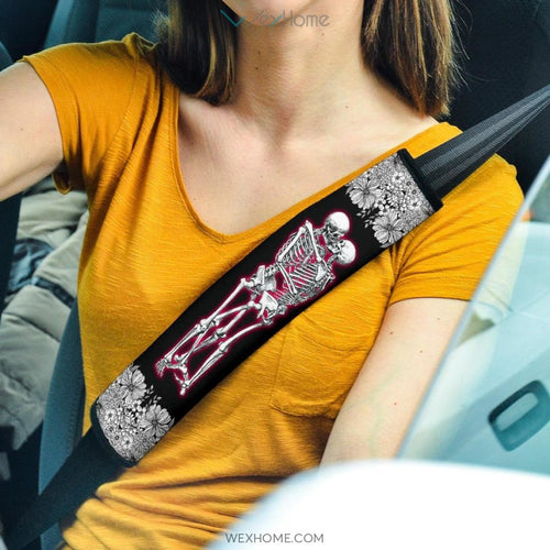 Same Love Skeleton Hug Flower Garden Black White Seat Belt Covers