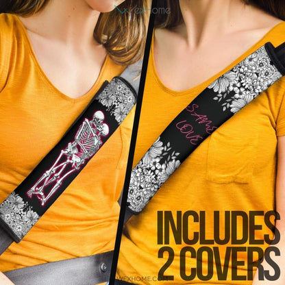 Same Love Skeleton Hug Flower Garden Black White Seat Belt Covers