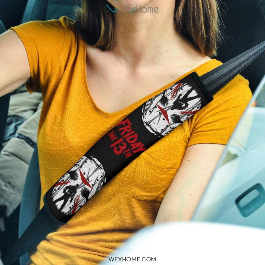 Horror Movie Seat Belt Covers | Jason Voorhees In Forest Mask Belt Covers