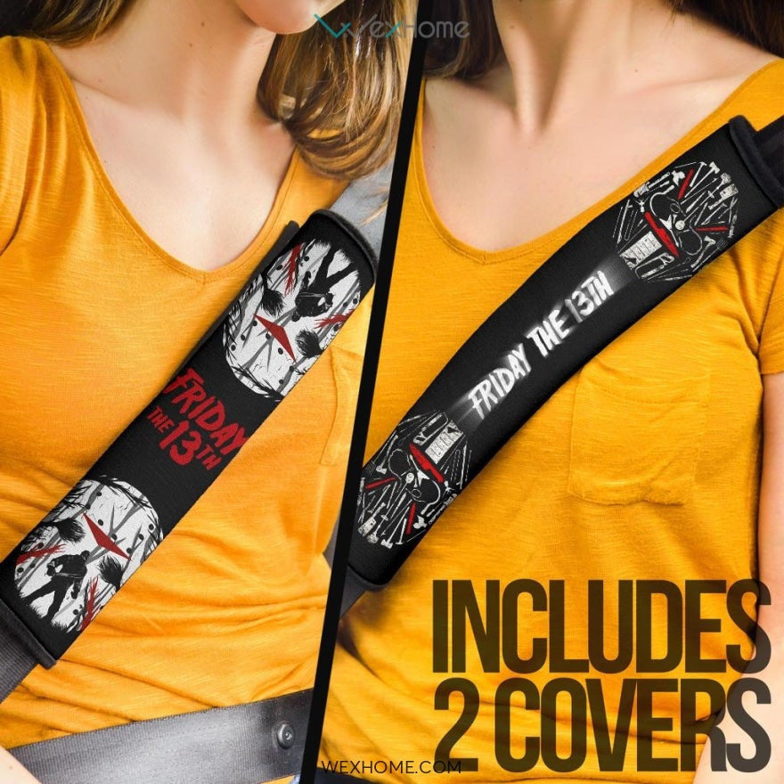 Horror Movie Seat Belt Covers | Jason Voorhees In Forest Mask Belt Covers