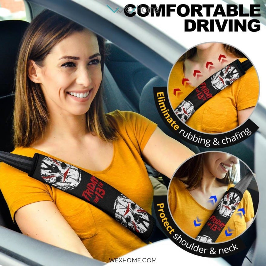 Horror Movie Seat Belt Covers | Jason Voorhees In Forest Mask Belt Covers