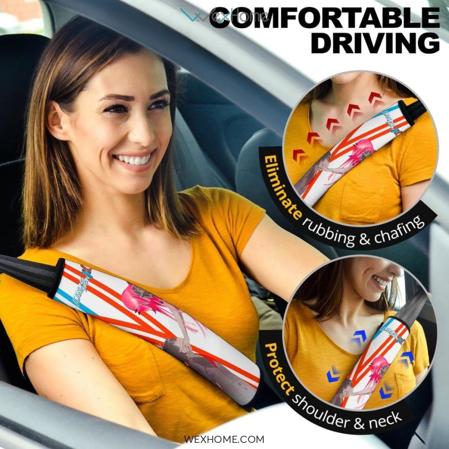 Darling In The Franxx Anime Seat Belt Covers | Strelizia Darling With Zero Two Eating Honey Bee Goodbye Hiro Belt Covers