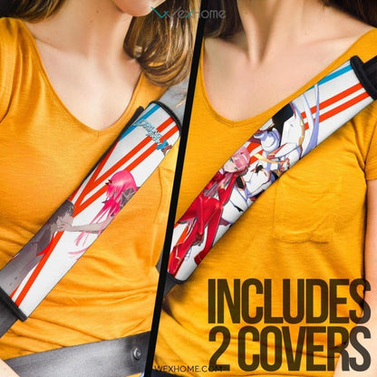 Darling In The Franxx Anime Seat Belt Covers | Strelizia Darling With Zero Two Eating Honey Bee Goodbye Hiro Belt Covers