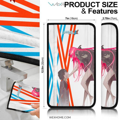 Darling In The Franxx Anime Seat Belt Covers | Strelizia Darling With Zero Two Eating Honey Bee Goodbye Hiro Belt Covers