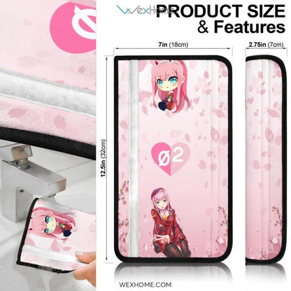 Darling In The Franxx Anime Seat Belt Covers | Zero Two Chibi Cherry Blossom Belt Covers