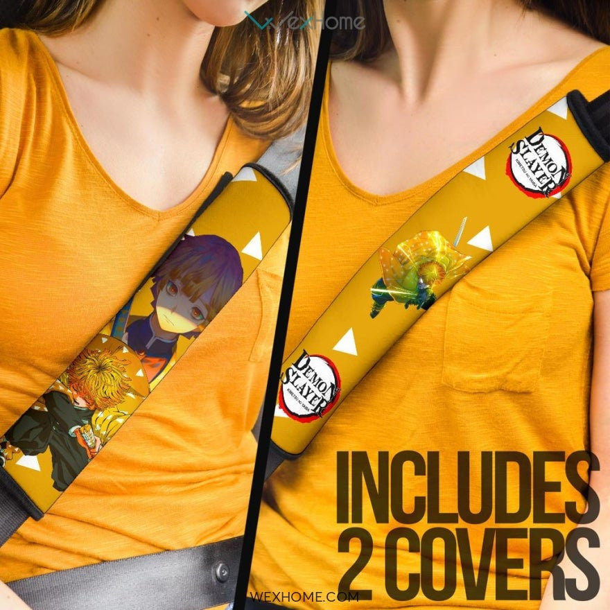 Demon Slayer Anime Seat Belt Covers | Zenitsu Lightning Eyes Power Yellow Belt Covers