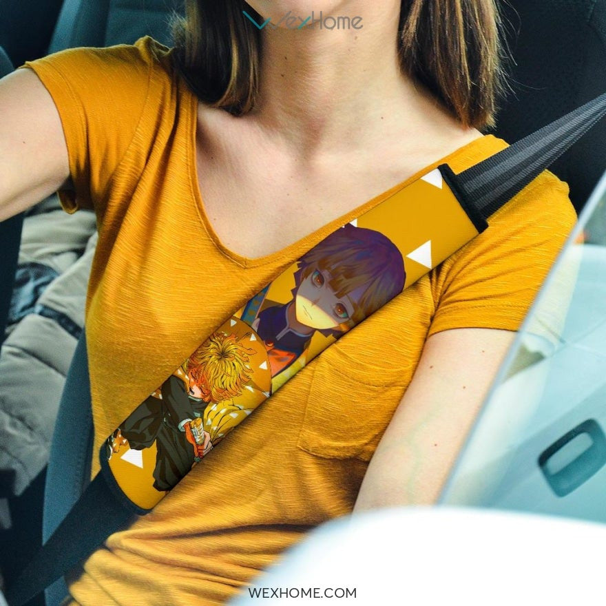 Demon Slayer Anime Seat Belt Covers | Zenitsu Lightning Eyes Power Yellow Belt Covers