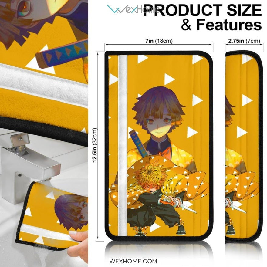 Demon Slayer Anime Seat Belt Covers | Zenitsu Lightning Eyes Power Yellow Belt Covers
