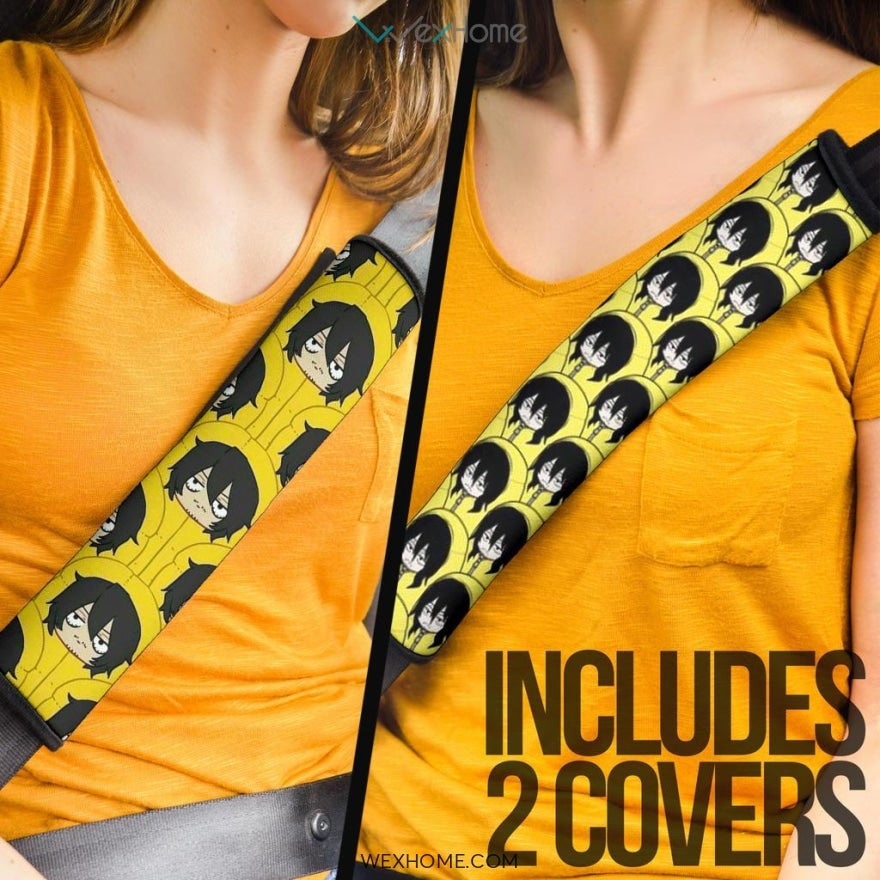 My Hero Academia Anime Seat Belt Covers | MHA Shouta Tired Face Patterns Yellow Belt Covers