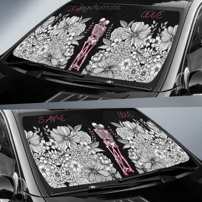 Same Love Skeleton Hug Flower Garden Black White Sun Shade