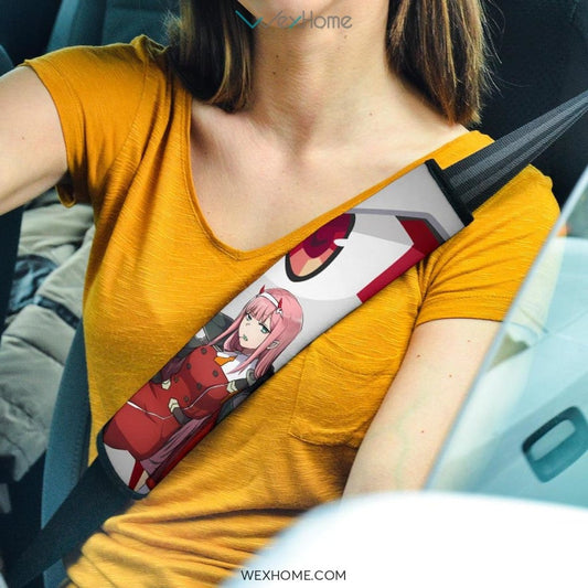 Darling In The Franxx Anime Seat Belt Covers | Strelizia Darling And Captain Zero Two In Battle Belt Covers