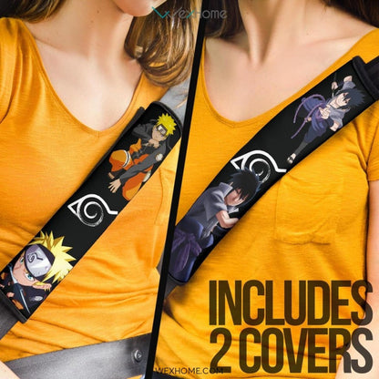 Naruto Anime Seat Belt Covers | Naruto Vs Sasuke Fighting Konoha Symbol Belt Covers