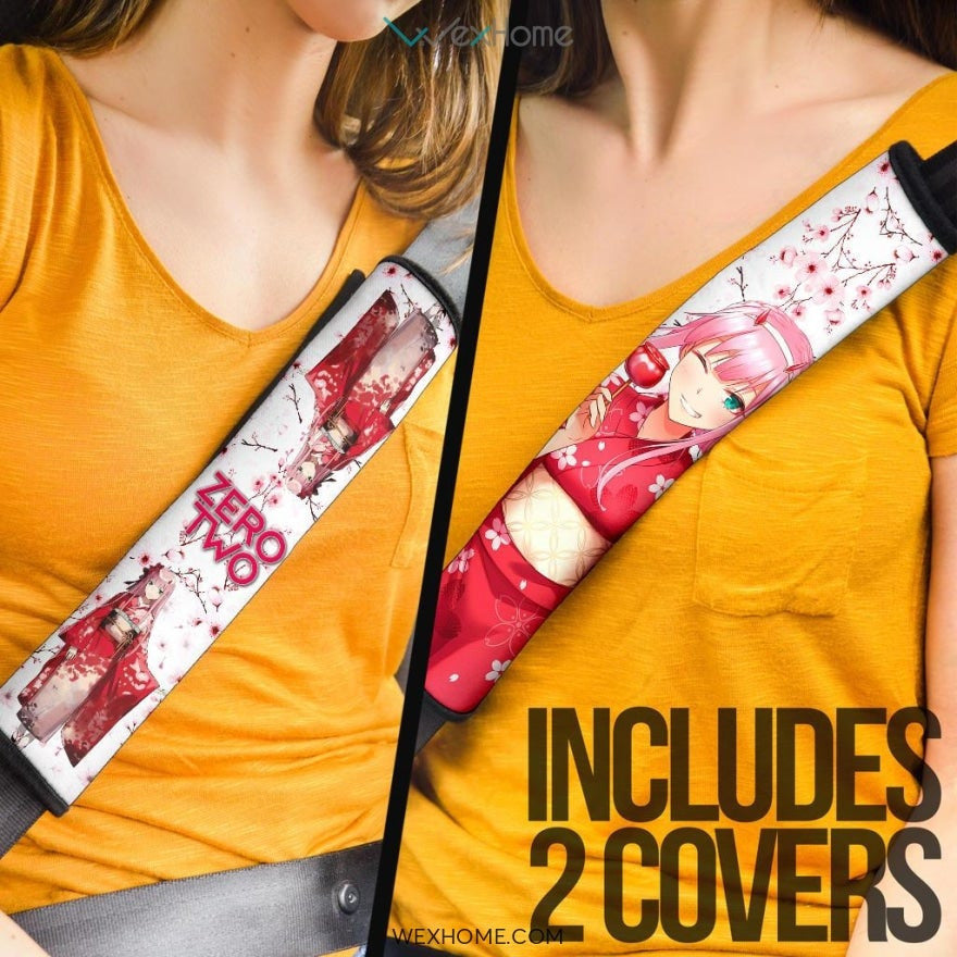 Darling In The Franxx Anime Seat Belt Covers | Zero Two Kimono Cherry Blossom Belt Covers