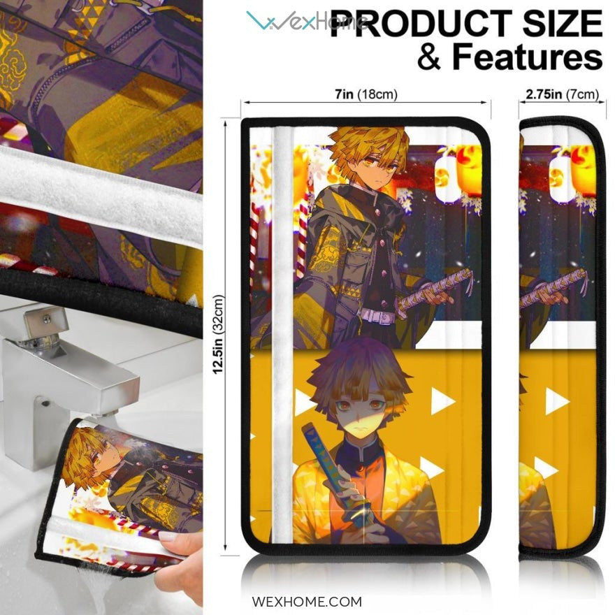 Demon Slayer Anime Seat Belt Covers | Sad Zenitsu Festival Yellow Belt Covers