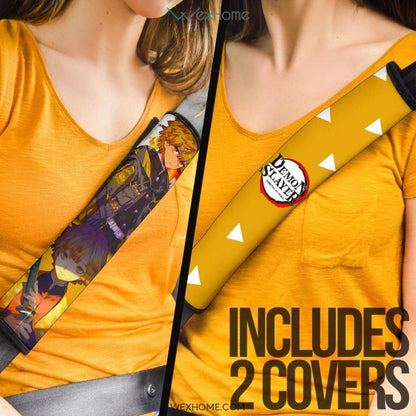 Demon Slayer Anime Seat Belt Covers | Sad Zenitsu Festival Yellow Belt Covers