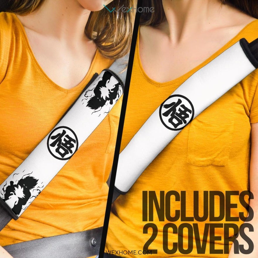Dragon Ball Anime Seat Belt Covers | Goku Silhouette Black White Belt Covers