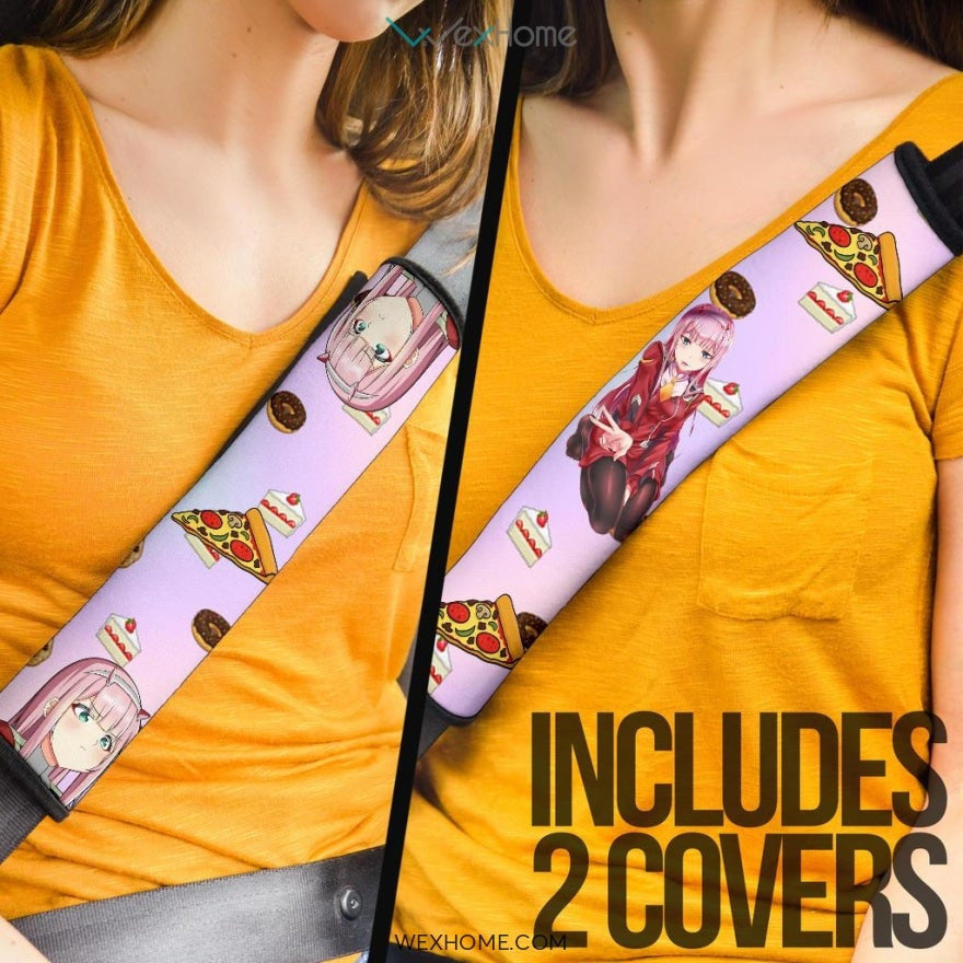 Darling In The Franxx Anime Seat Belt Covers | Zero Two Eating Pizza Food Belt Covers