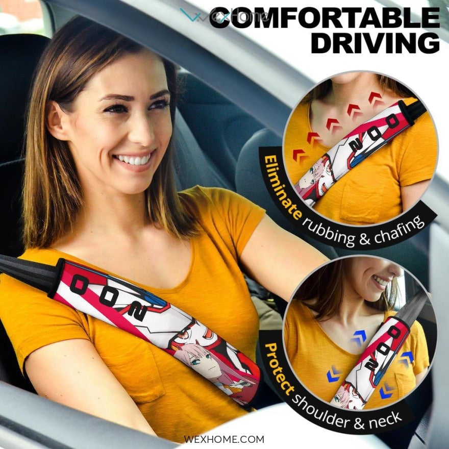 Darling In The Franxx Anime Seat Belt Covers | Strelizia Darling With Zero Two 002 And Hiro 016 Belt Covers