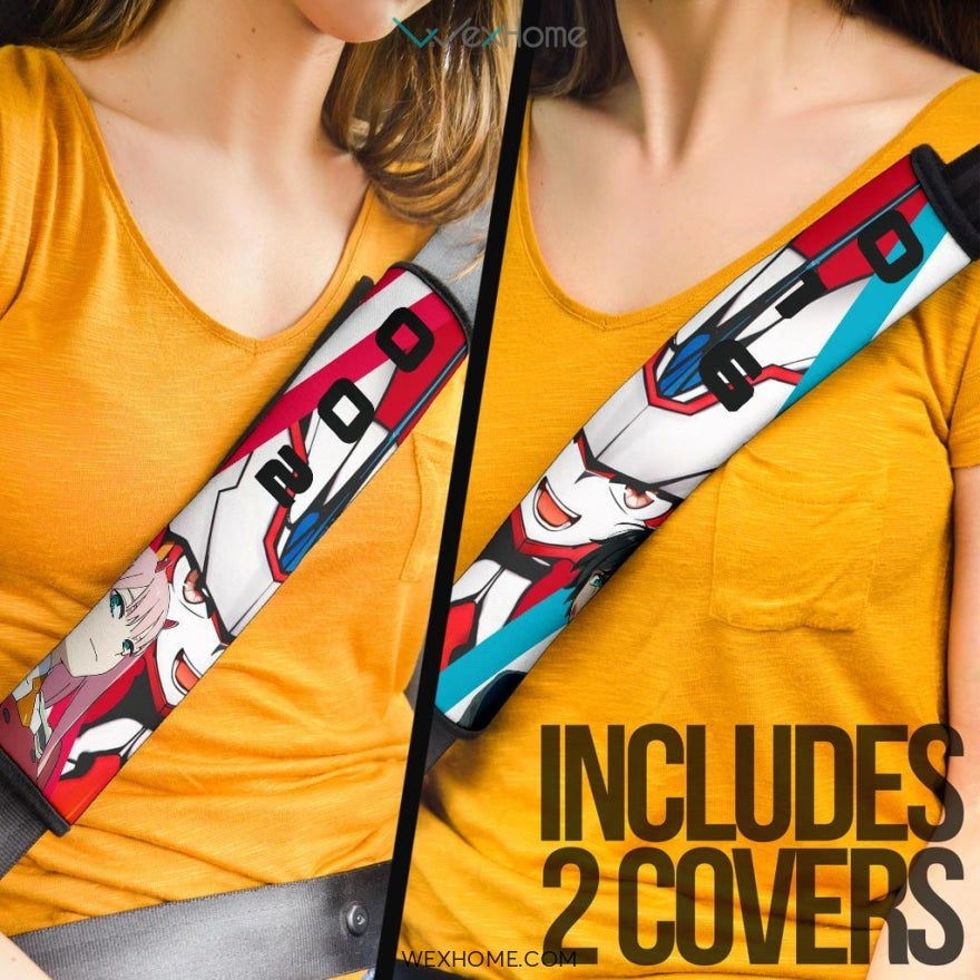 Darling In The Franxx Anime Seat Belt Covers | Strelizia Darling With Zero Two 002 And Hiro 016 Belt Covers