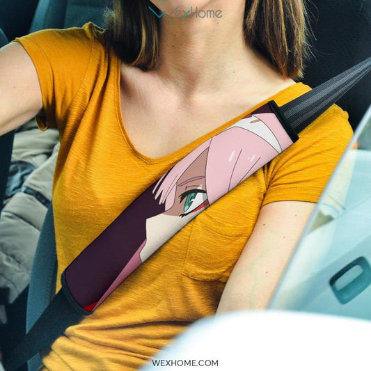 Darling In The Franxx Anime Seat Belt Covers | Zero Two Captain Face Black Belt Covers