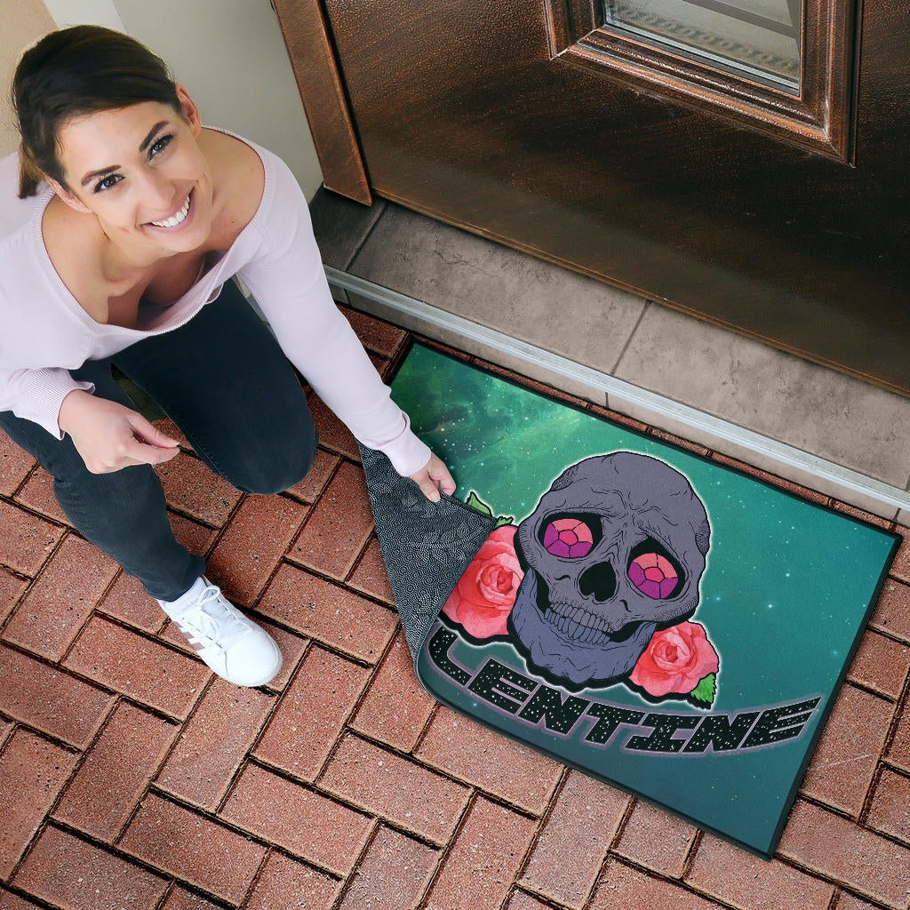 Valentine Door Mat - Skull With Roses Green Galaxy Sky Skylentine Door Mat Home Decor