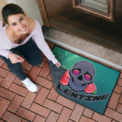 Valentine Door Mat - Skull With Roses Green Galaxy Sky Skylentine Door Mat Home Decor