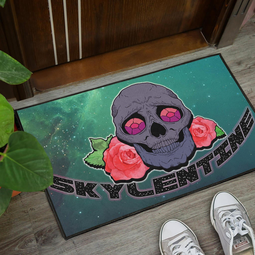 Valentine Door Mat - Skull With Roses Green Galaxy Sky Skylentine Door Mat Home Decor