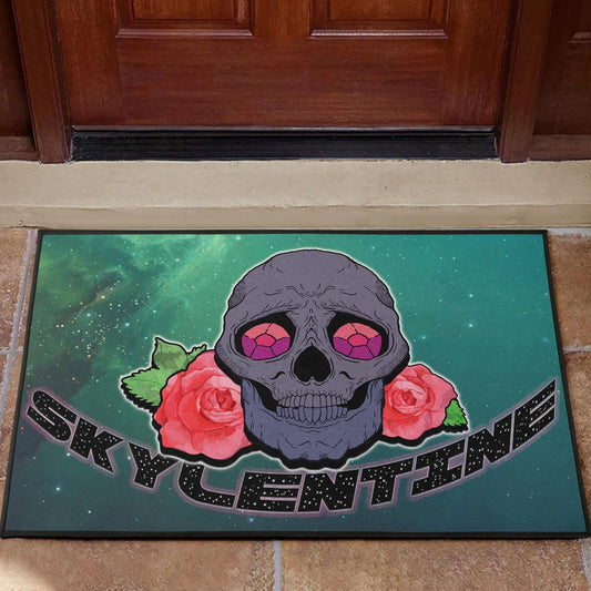 Valentine Door Mat - Skull With Roses Green Galaxy Sky Skylentine Door Mat Home Decor