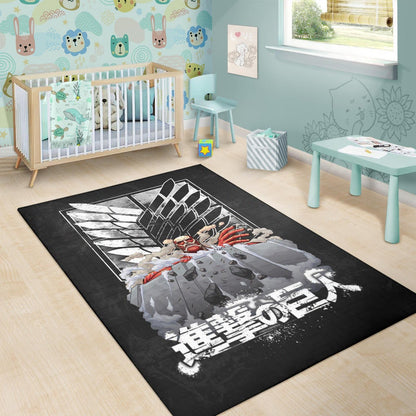 Attack On Titan Anime Area Rug - Colossal Titan Wrecking Wall Wings Of Freedom Symbol Rugs Home Decor