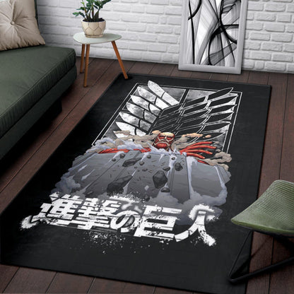 Attack On Titan Anime Area Rug - Colossal Titan Wrecking Wall Wings Of Freedom Symbol Rugs Home Decor