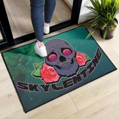 Valentine Door Mat - Skull With Roses Green Galaxy Sky Skylentine Door Mat Home Decor