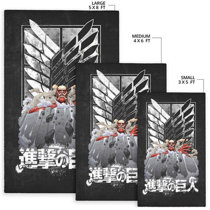 Attack On Titan Anime Area Rug - Colossal Titan Wrecking Wall Wings Of Freedom Symbol Rugs Home Decor