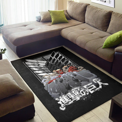 Attack On Titan Anime Area Rug - Colossal Titan Wrecking Wall Wings Of Freedom Symbol Rugs Home Decor