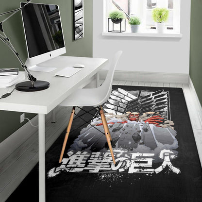 Attack On Titan Anime Area Rug - Colossal Titan Wrecking Wall Wings Of Freedom Symbol Rugs Home Decor