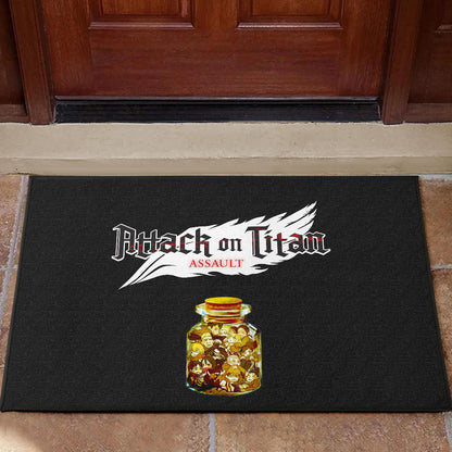 Attack On Titan Anime Door Mat - Funny Chibi Characters In Jar Bottle Trap Door Mat Home Decor