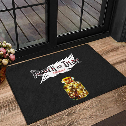 Attack On Titan Anime Door Mat - Funny Chibi Characters In Jar Bottle Trap Door Mat Home Decor