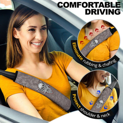 Valentine Seat Belt Covers Medieval Skull With Angel Wings Red Heart Belt Covers