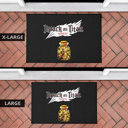 Attack On Titan Anime Door Mat - Funny Chibi Characters In Jar Bottle Trap Door Mat Home Decor