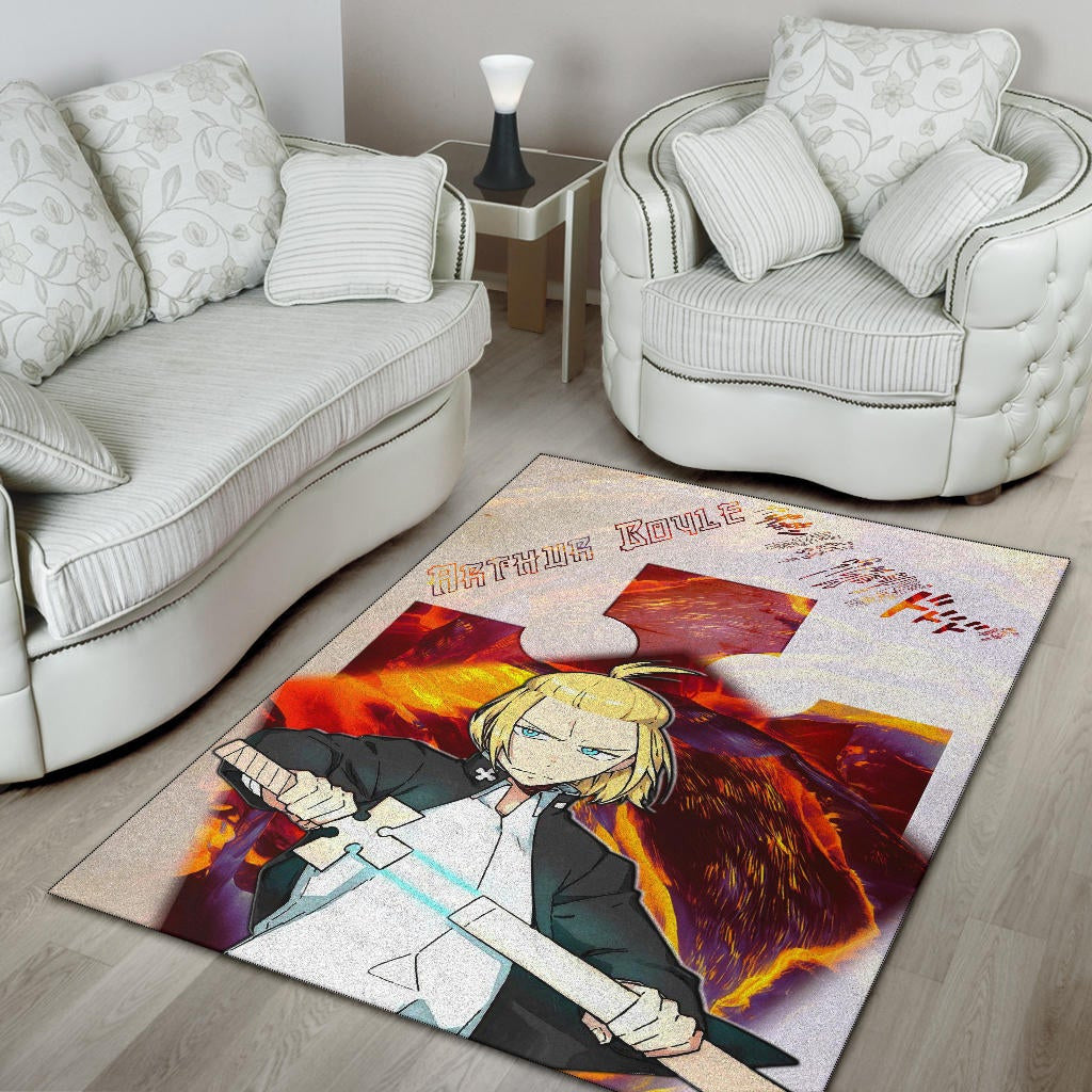 Fire Force Anime Area Rug Arthur Boyle Lighting Sword Fire Rugs Home Decor