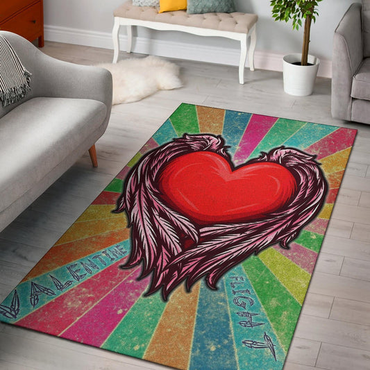 Valentine Area Rug Red Heart With Wings Flight Rainbow Vintage Background Rugs Home Decor NT121105