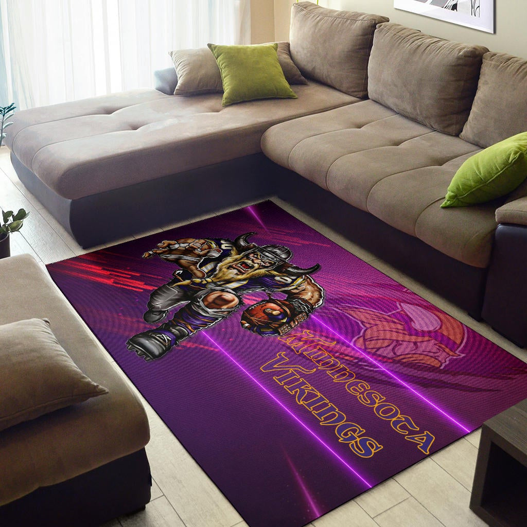 Minnesota Vikings American Football Team Area Rug Giant Viking Holding Rugby Running Pink Purple Rugs Home Decor