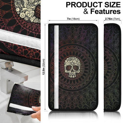 Skull Seat Belt Covers - Floral Gorgeous Mandala Skull Artwork Belt Covers