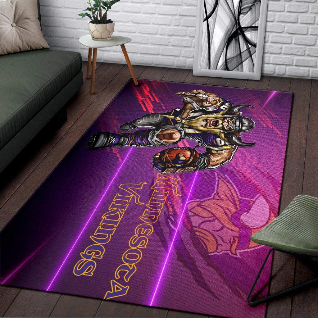Minnesota Vikings American Football Team Area Rug Giant Viking Holding Rugby Running Pink Purple Rugs Home Decor