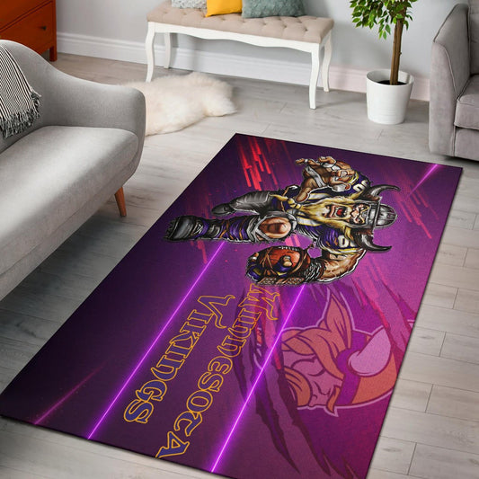Minnesota Vikings American Football Team Area Rug Giant Viking Holding Rugby Running Pink Purple Rugs Home Decor