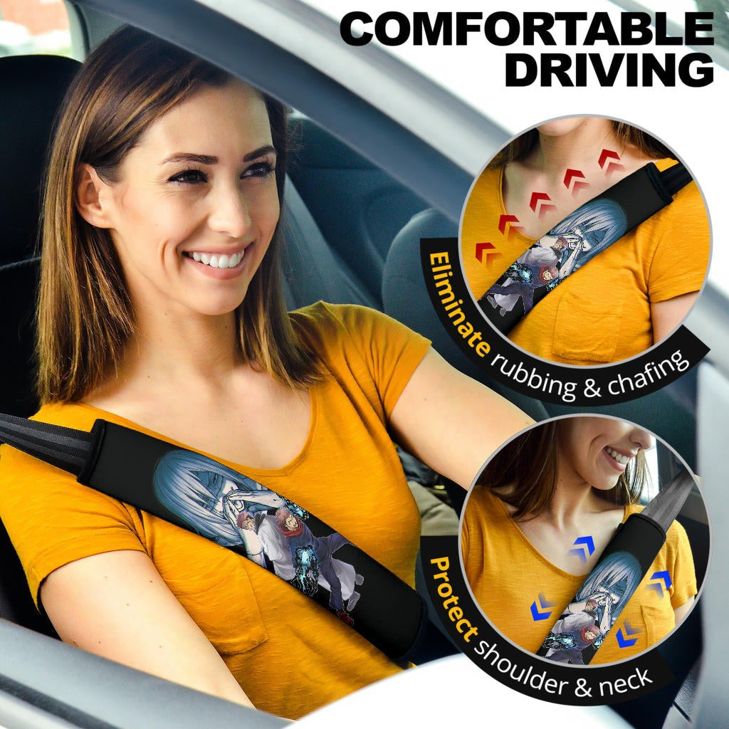 Jujutsu Kaisen Anime Seat Belt Covers - Sukuna Yuji Black Fire Vs Mahito Hand Sign Belt Covers